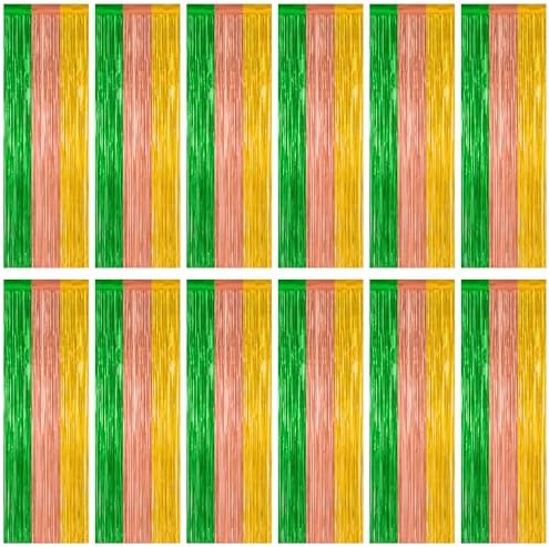 ZATAYE 12 Pack Green Brown Yellow Hawaiian Luau Foil Curtain Decorations by ZATAYE