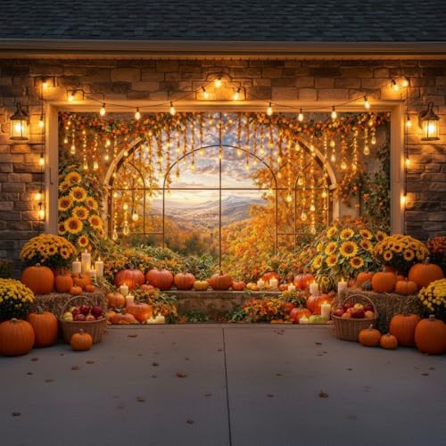 13X6Ft Fall Window Garage Door Banner Autumn Harvest Pumpkin Maple Leaves Backdrop Door Cover Hanging Garage Decorations Banner Thanksgiving Holiday Party Background Sign for Wall House Decor - Image 7
