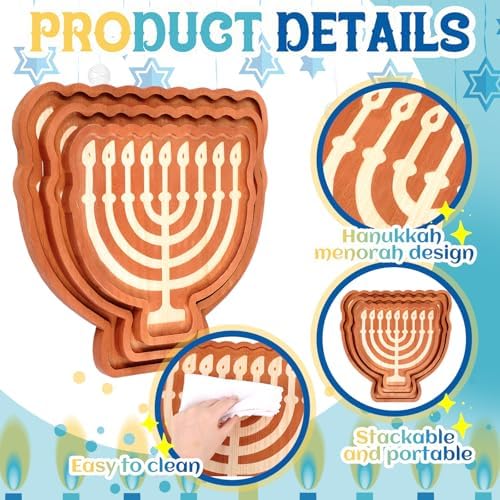 Rtteri 3 Pcs Hanukkah Platters Wood Decorative Trays Food Plate Cookie Serving Trays Happy Chanukah Decorations for Holiday Party Supplies Dessert Snack Home Display, 3 Sizes(Menorah) - Image 3
