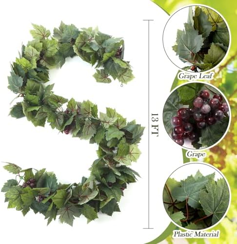 Artificial Grape Leaf Garland Vine Plant, 13 ft, Dark Green - Image 2