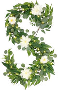 Artificial Eucalyptus Garland with Lights,Fairy Light Olive Leaves Vine Garland with White Flowers & White Berries, Bendable Mantle Garland for Indoor Outdoor Wedding, Home Decoration (6FT) by INTERHOMART