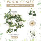6Pcs 35Ft Eucalyptus Garland with Flowers, Faux Greenery Garland Vines, Artificial Flower Garlands for Wedding Table Backdrop Arch Wall Party Ceremony Decorations - Image 2