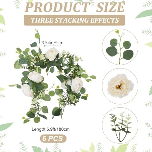 6Pcs 35Ft Eucalyptus Garland with Flowers, Faux Greenery Garland Vines, Artificial Flower Garlands for Wedding Table Backdrop Arch Wall Party Ceremony Decorations - Image 2