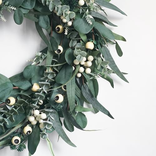 Wreaths for Front Door 26 Inch, All Season Greenery Wreath Olive Eucalyptus Leaves and White Mixed Berry for Indoor Outdoor Farmhouse Home Porch Wall Window Festival Wedding Decor - Image 6