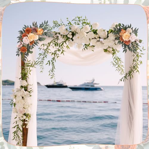 2 Pcs Fall Arch Flowers Swag Burnt Orange Rust Rose Garland Decor - Image 4