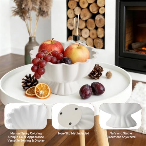 Pedestal Decorative Bowl Home Decor, 8" Footed Ruffle Fruit Bowl - Image 3
