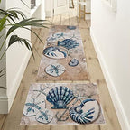 Nautical Kitchen Rugs Set 2 Piece,Ocean Theme Seashell Decorative Rugs for Kitchen, Tropical Beach Low-Profile Floor Mats Decorations for Home Kitchen (17"x48"+17"x30") - Image 5