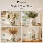 Tuscan Ceramic Vase for Home Decor,Green and Beige Pitcher Vases for Flower - Image 4