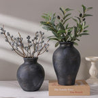 Ceramic Flower Vase Home Decor, 7.4 in Farmhouse Table Vase Retro Vintage Living Room Kitchen Bedroom Decoration Pottery Decorative Vases for Flowers House Shelf Office Desk Dining Entryway, BlackGold - Image 4