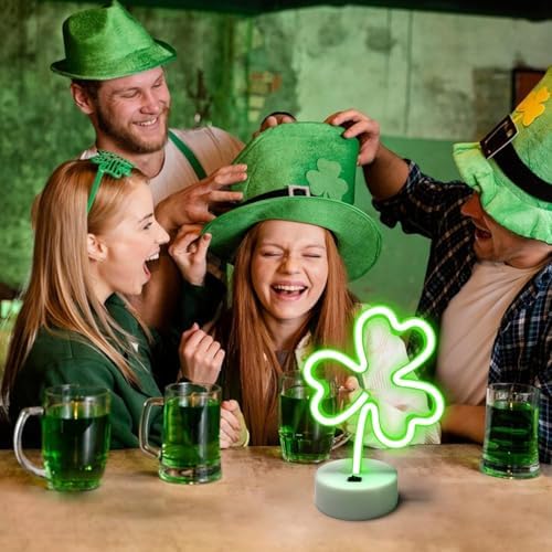 Shamrock Neon Sign, St. Patrick's Day Decorations with USB/Battery Powered, LED Clover Lucky Green Neon Lights for Man Cave Bar Pub Home Party Room Wall Decor (Shamrock With Holder Base, 2 Shamrock) - Image 7