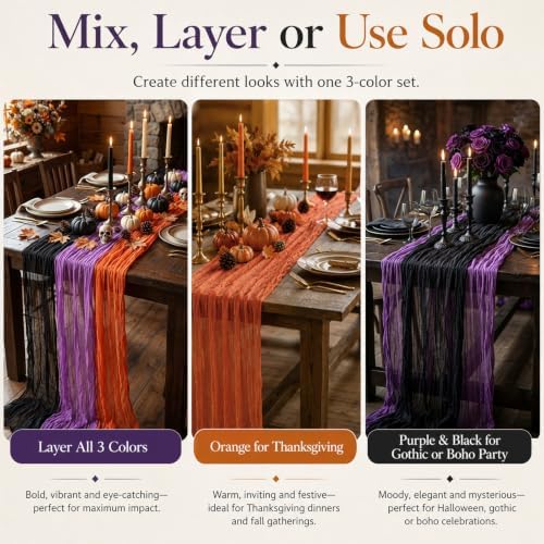 12 Pack Halloween Cheesecloth Gauze Table Runner Black & Orange Table Runners for Party Rustic Wedding Thanksgiving Bridal Shower Decor - Image 4