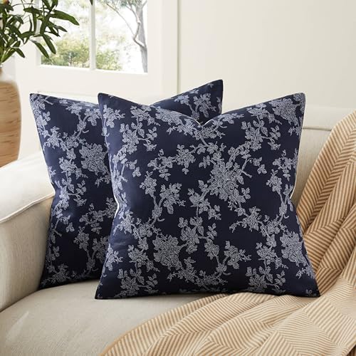 100% Cotton French Pastoral Throw Pillow Covers Set of 2, 24x24 Inch Background/Blue Farmhouse Decorative Cushion Covers for Sofa Bed Living Room Home Decor by Unknown