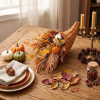 Funnymoom Fall Cornucopia Centerpiece Set with Leaves Pumpkin, Rustic - Image 2