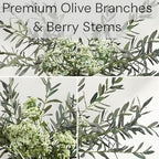 Faux Arrangement - Olive & White Berry, Realistic Greenery Stems For Vase - Image 4