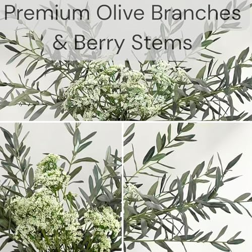 Faux Arrangement - Olive & White Berry, Realistic Greenery Stems For Vase - Image 4