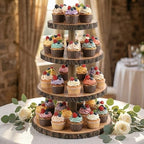 SENMUT 4 Tier Rustic Wood Cupcake Stand with Natural Bark, Varnish Finish, for Wedding, Birthday, Farmhouse Party - Image 7