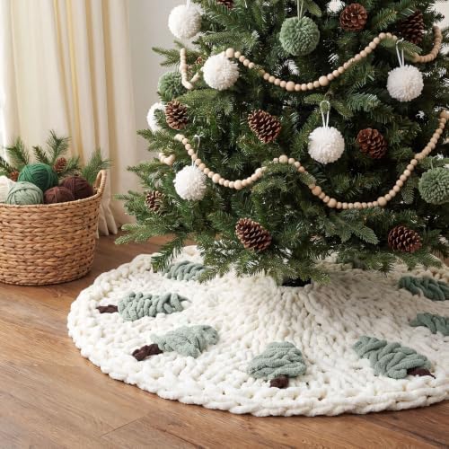 48'' Chunky Knit Christmas Tree Skirt Beige Xmas Trees Skirt - Image 5