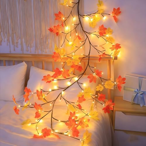 Maple Leaf LED Tree Branch Lights for Wall, Maple Leaf Lights Twig Decor Garland with 96 LED Lights and USB Powered, 8 Lighting Modes or Autumn Table Fireplace Porch Thanksgiving Indoor Decor (75in) - Image 2