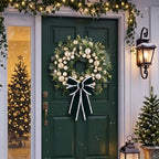 Norme 15.7" Christmas Wreath Green Bow Pearl Ball Eucalyptus for Front Door - Image 3
