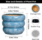 SQOWL 8 Inch Plant Pot with Drainage Hole - Ceramic Pot for Plants Outdoor Planter for Indoor Plants Decorative Plant Pot Medium Flower Pot Round Planter for Bathroom House Decor Blue - Image 3