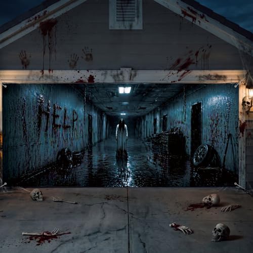 WovWeave 7 x 16 Ft Halloween Garage Door Cover Banner, Horror Basement - Image 6