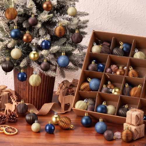 Lunmon 72 Pcs Christmas Ball Ornaments Bulk Navy Blue Coffee Brown Gold Copper Tree Ornament 1.57/1.97/2.36 Inch Shatterproof Matte Glitter Xmas Bauble Assorted Christmas Decor for Xmas Tree Home by Lunmon
