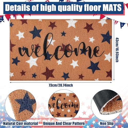 Tingjoo 2 Pcs 4th of July Door Mat and Patriotic Wreath for Front Door - Image 3