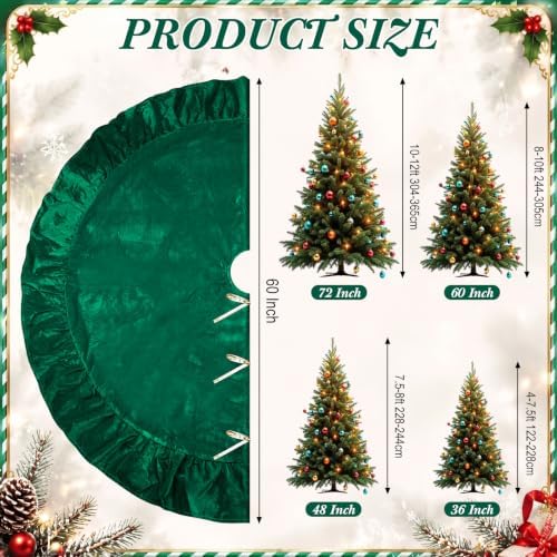 60 Inches Velvet Christmas Tree Skirt Decorations Green Luxury Xmas Fur Plush Skirts for Merry Christmas Party Rustic Vintage Holiday Home Winter - Image 2