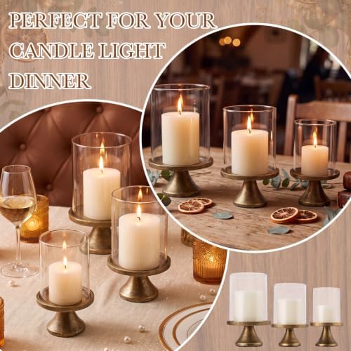 3 Set Hurricane Candle Holders Set with Pillar Candles, Iron Candle Stands for Table Centerpieces with Glass Sleeve, Decorative Metal Candlestick Holder for Wedding, Dining, Mantel Display - Image 5