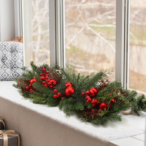Yalikop 1 Pcs 24.5 Inch Christmas Swags with Light, Ball and Berry - Image 7