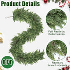 6ft Christmas Garland Realistic Soft and Thickness Green Faux Cedar Pine Garland Artificial Cedar Cypress Garland for Home Fireplace Wall Indoor Outdoor Holiday Party Home Decoration - Image 3