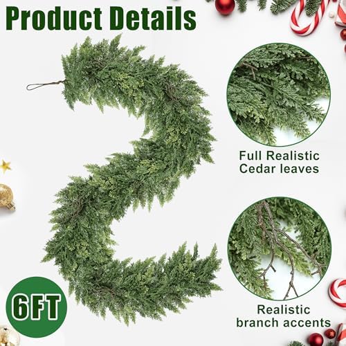6ft Christmas Garland Realistic Soft and Thickness Green Faux Cedar Pine Garland Artificial Cedar Cypress Garland for Home Fireplace Wall Indoor Outdoor Holiday Party Home Decoration - Image 3