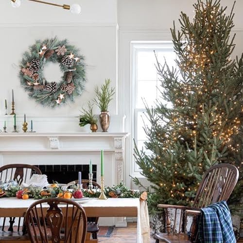 24 Inch Winter Christmas Frosted Pine Wreath for Front Door, Winter Wreath with Pine Cones Gingerbread Men Star for Indoor Outdoor, Winter Christmas Star Wreaths for Home Decor - Image 3