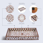 Handicrafts Home Wood Alhambra White Decorative Ottoman Serving Tray, 17x11 - Image 2