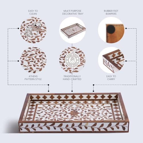 Handicrafts Home Wood Alhambra White Decorative Ottoman Serving Tray, 17x11 - Image 2