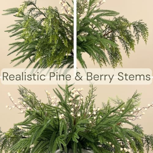 Christmas Faux Arrangement for Centerpieces - Pine Branches & White Berries - Image 4