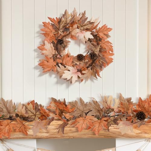 2 Pack 6 Ft Fall Garland with Lights & Timer, Thanksgiving Mantel Decor - Image 4