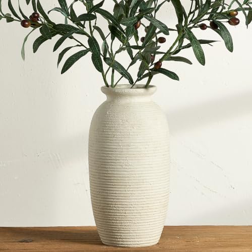Ceramic Flower Vase, 12.5" Large Rustic Farmhouse Vases Home Decor Tall Pottery Decorative Pampas Vase for Table Living Room Entryway Mantel Bookshelf Bedroom Bathroom Kitchen - W by ooit