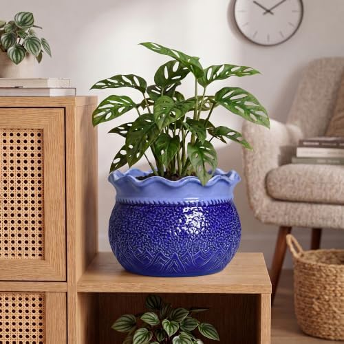Ceramic Pots for Plants 10 Inch, Ceramic Flower Pots Indoor, Blue - Image 3