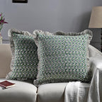Ridhi Block Print Basil Green Throw Pillow Cover 24" x 24" (Pack of 2) Decorative Cushion Covers with Ruffle for Couch, Sofa, Bed, Living Room, Home Decor Gift for Spring, Easter, Valentine - Image 2