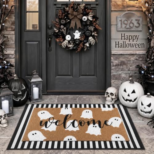 Tinideya 2 Pcs Halloween Door Mat Outdoor Layered Ghost Welcome Mat - Image 4