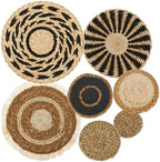 7 Pcs Boho Wall Basket Decor, Rattan Wicker Boho Wall Decor, Hanging Woven Basket Wall Decor, Round Handmade Wall Art for Living Room Bedroom Display Table Settings Home Christmas Decoration (Black) by PoDhey