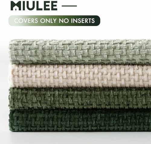 MIULEE Soft Decorative Chenille Pillow Covers Green 20x20 Pack of 4 - Image 6
