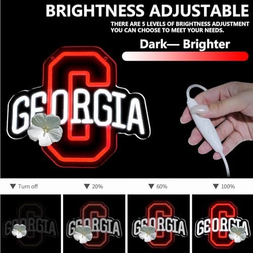 Georgia Neon Sign for Wall Decor Red G LED Neon Light USB Powered Dimmable Neon Signs for Bedroom Game Room Bar Man Cave Dorm Gift for Georgia State Fans - Image 6