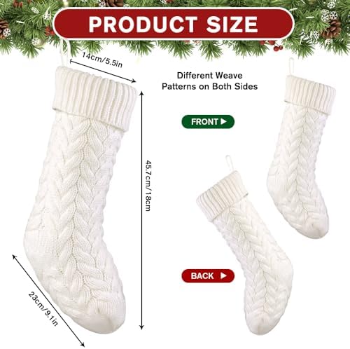 4Pack 18 Inches Christmas Knitted Hanging Stockings,Xmas White Large Farmhouse Rustic Neutral Cable Knit Personal Stockings Decorations for Christmas Tree Fireplace Family Holiday Party Decor - Image 5