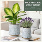 11 Inch Ceramic Planter Pot with Saucer Drainage Leak-Proof Mesh,Flower Pots for Lavender with Gardening Gloves,Ceramic Planter for Orchid(Light Blue) - Image 2