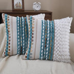 Boho Throw pillow covers 18x18 set of 2 farmhouse decorative Couch pillow covers neutral Accent throw pillows covers striped outdoor cushion covers square textured chenille pillow cases for sofa bed by PLEPATE