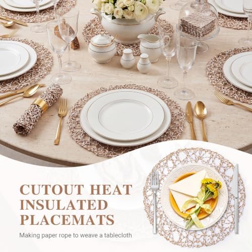 Threehoney Paper Braided Round Placemats, Set of 36, Sand, 13 in - Image 4