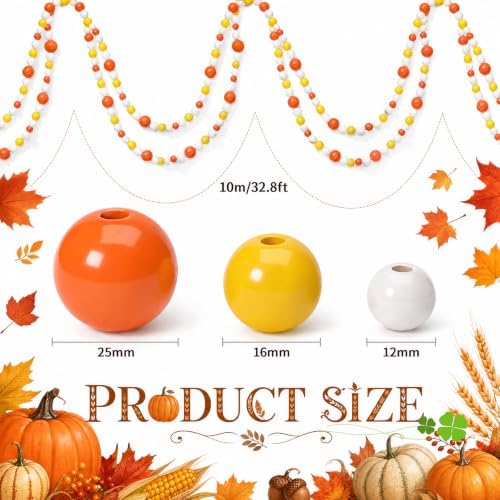 Giegxin Fall Wood Bead Garland 32.8 Ft, Orange Yellow White Gradient Wooden Bead Garland, Farmhouse Rustic Autumn Harvest Decor for Mantel Tiered Tray Shelf Table Centerpiece Home Decorations - Image 2