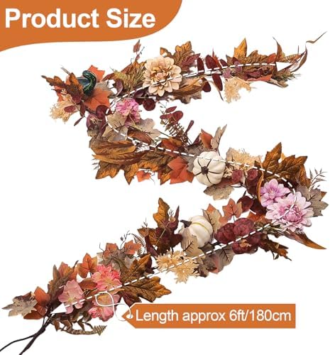 Montekin 6ft Fall Garland with Maple Leaves & White Pumpkins - Image 4